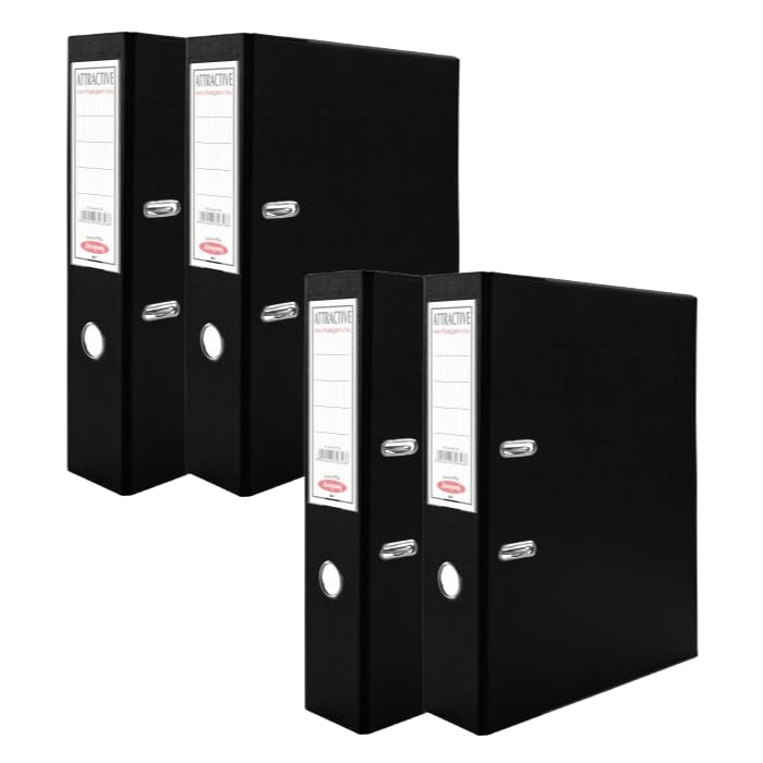 Image of Anupam Attractive Lever File | N1 Full Size | U-Shaped Clip Binder Box | 100% Recycled, Lightweight, Sturdy Board with Robust Textured Cover| Finger Grip Hole | Office & Home (Black, Pack of 4)