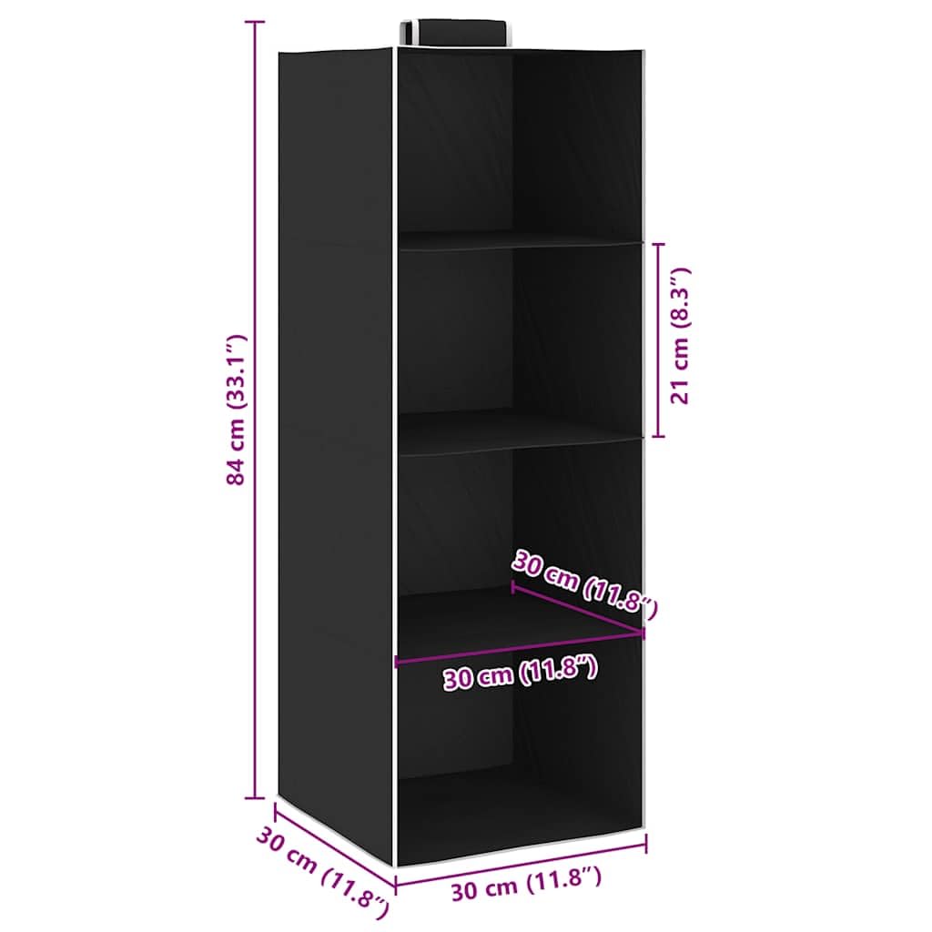 Hängeaufbewahrung für Schränke 2 Stk Stoff mit 4 Fächern, faltbar und platzsparend, schwarz weiß, 30 x 30 x 84 cm, Organizer für Kleiderschrank, Schlafzimmer, Flur, Wohnzimmer, Waschküche