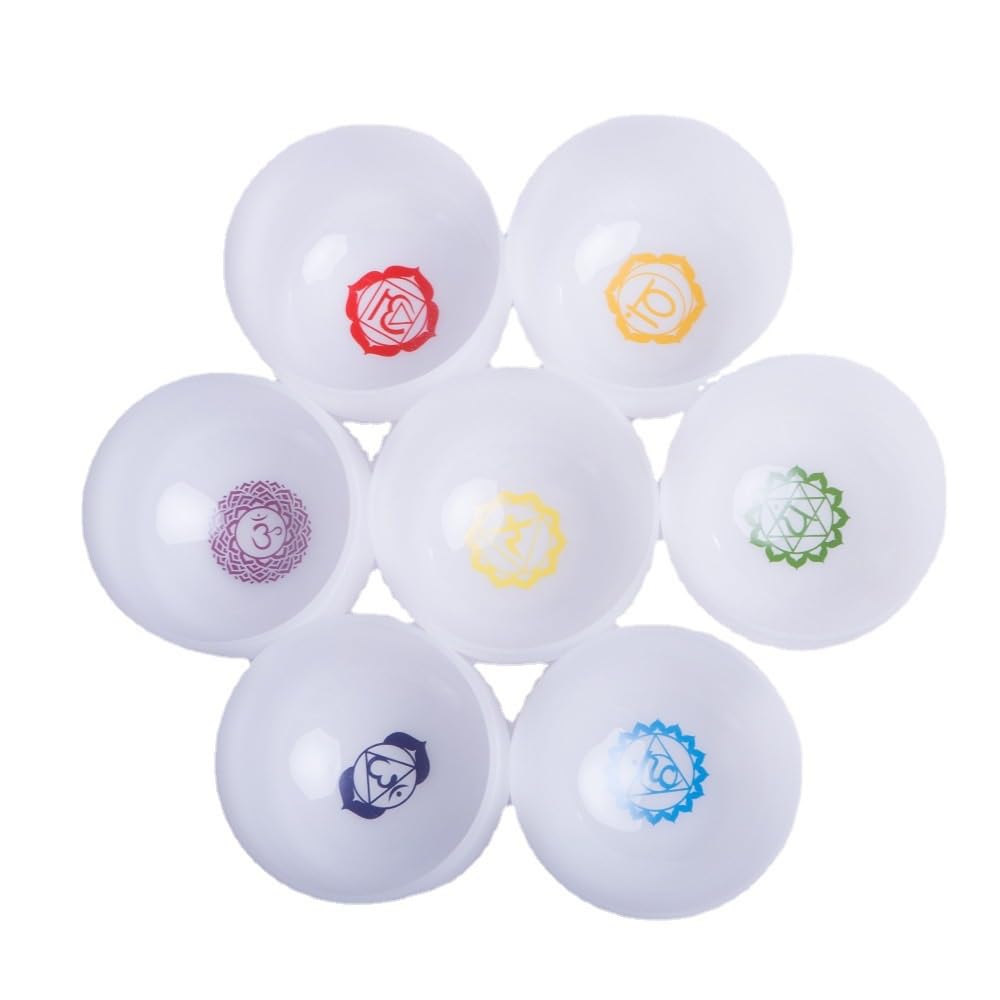 Bianco intarsiato con motivo chakra blu, campana tibetana for yoga in cristallo, 7-12 ", fatto a mano, oggetto di meditazione, allevia la fatica e l'ansia, adatto a principianti e professionisti, invi