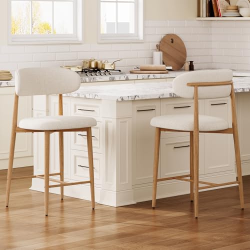 Image of ECHINGLEC Counter Height Bar Stools Set of 6, Upholstered Kitchen Bar Stools with Curved Back Support & Sturdy Metal Legs, Kitchen Stools for Kitchen Island, Home Bar (Beige)