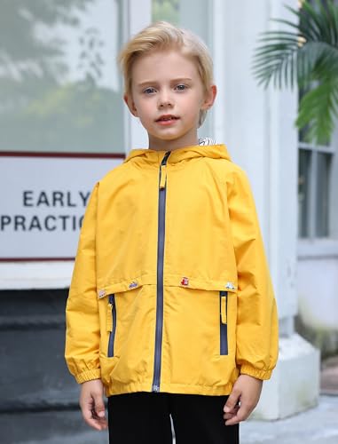 FYMNSI Kids Boys Lightweight Waterproof Hooded Jacket with Pockets Toddler Spring Fall Outfits Zip Up Thin Outwear Coats2