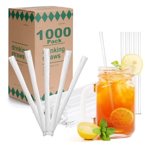 Minimal Store 1000 Count Individually Wrapped Clear Plastic Drinking Straws – 7.75