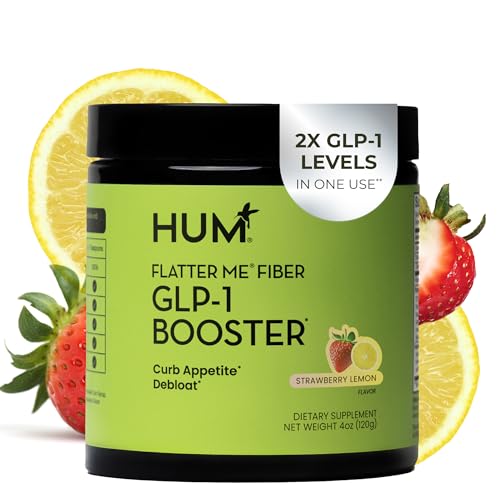 HUM Flatter Me Fiber Supplement for Women & Men, Prebiotics & Digestive Enzymes to Support Weight & Bloating, Digestive & Gut Health, Fiber Powder Drink Mix, Strawberry Lemon - 10 Servings