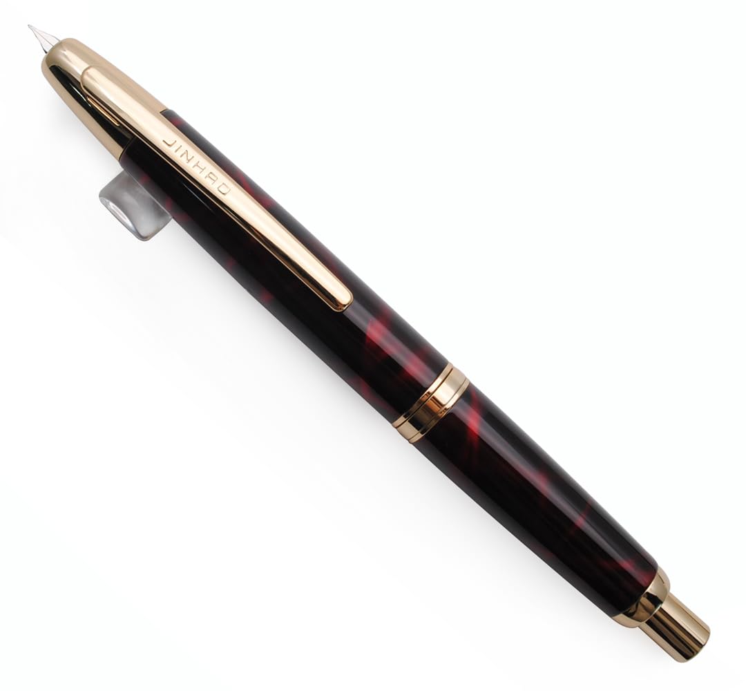 JINHAO 10 Press Fountain Pen, Retractable Metal Pen with Ink Converter (F Nib 0.5mm, Agate Red)