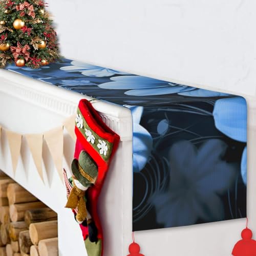 Chemin de table en lin tissé à fleurs bleues, l'élégance durable d'un textile noble