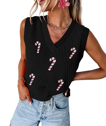 Image of MARZXIN Women Sleeveless Sweater Vest V Neck Knitted Colorful Pullover Tops