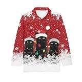 Frymappies Kids Christmas Black Cat 1/4 Button Golf Shirt 9-10 Years Boys Fall Long Sleeve Golf Shirts with Collar Xmas Costume Tween Boys Breathable Tennis Tops Novelty Holiday Party Outfits
