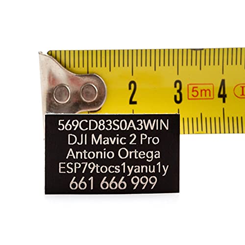 Placa de Identificación Grabada para Dron. Pack 3 uds Tamaño Máximo 40x20mm. Materiales según Normativa Legal. Personalízala tú Mismo