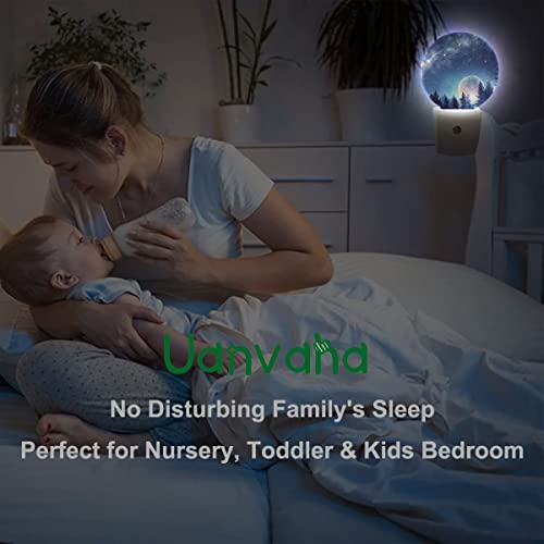 Image of Forest Moon Night Lights Plug into Wall, Stars Starry Night LED Plug-in Nightlight, Night Sky Milky Way Starry Sky Galaxy Night Light with Dusk to Dawn Sensor for Home Decor