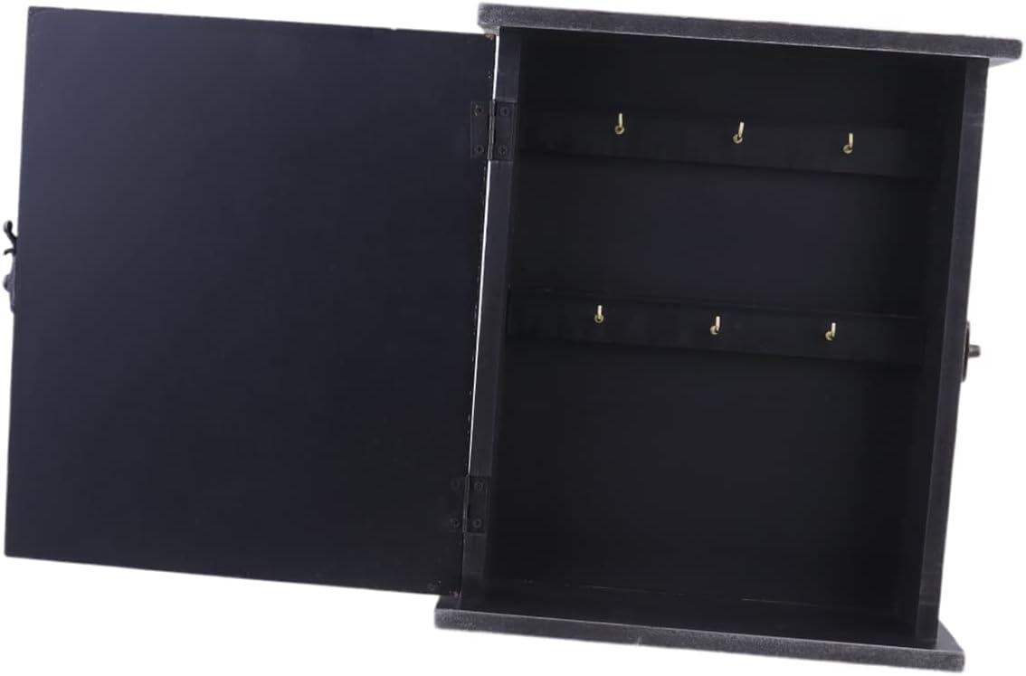 Distressed Wooden Key Box Organizer Wall Mounted Letter Printed Key Holder for Home Entryway Vintage Style Hanging Storage and Items Black