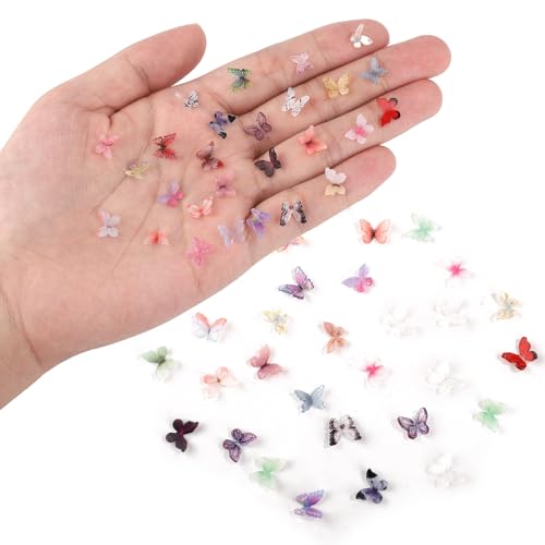60 Stück Mikro-Schmetterlinge aus Kunstharz, Glatte Miniatur-Schmetterlinge Zufällige Farbe Mini-Schmetterlinge zum Blau Grün Lila 3D-Schmetterling für Nagelornamente Haare Handyhülle