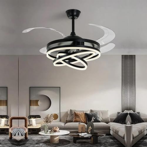 Image of blissbells Modern LED Chandelier Fan, (Blk Ring fanlight)