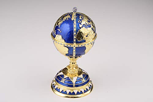 Keren Kopal Blue Globe Faberge Trinket Box With Sailing Ship Russian Egg Collectors Egg Decorated With Austrian Crystals Easter Faberge Egg #TOP3