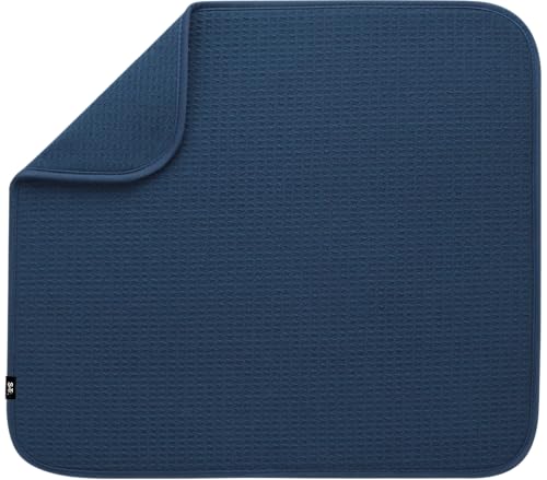 S&T INC. Dish Drying Mat, 16” x 18”, Absorbent Microfiber Kitchen Counter Mat, Dish Drying Pad for Dishes, Utensils, Pots and Pans, Large, Navy
