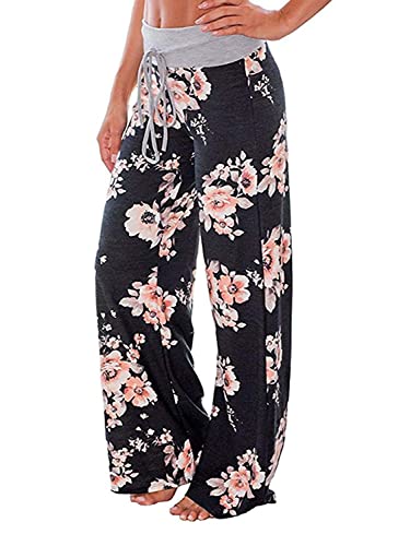 Image of NEWCOSPLAY Women's Comfy Pajama Pants Casual Drawstring Palazzo Lounge Wide Leg Pants