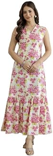Daevish New Cotton Floral Printed Flared Maxi Dress for Women | Women Maxi Dress Price In India