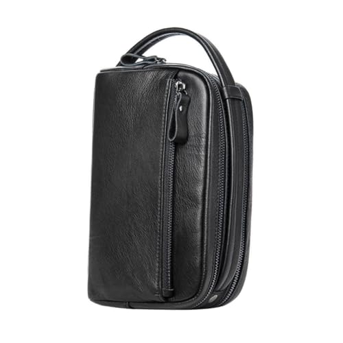 Bolso de mano para hombre de gran capacidad, ideal como pouch de viaje negro elegante y duradero