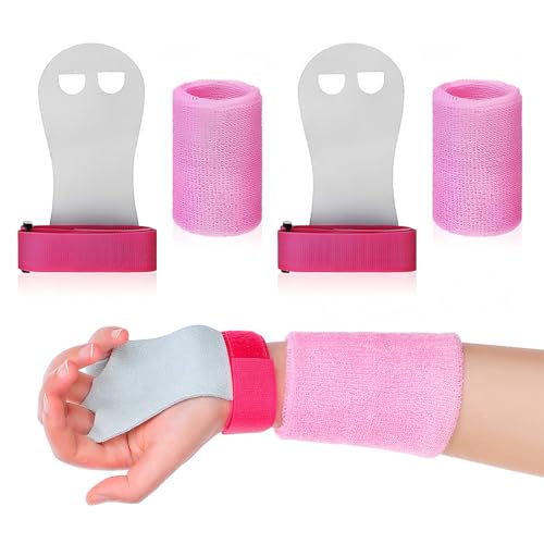 2 Sets Gymnastics Hand Grips Gloves Wristbands, Gymnastic Hand Grips Gymnastic Bar Palm Protection and Wrist Support Sports Accessories for Boys Girls Youth Kids Workout and Exercise (Pink, S)