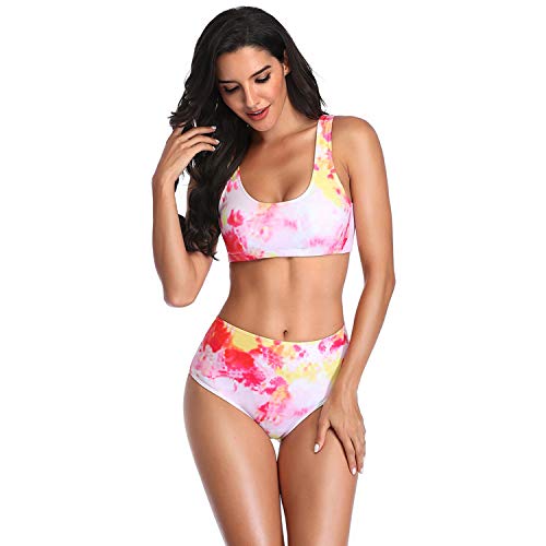 Eastdall Roupa De Banho,Conjunto de biquíni feminino Sem mangas Impressão de cintura alta Maiôs de d