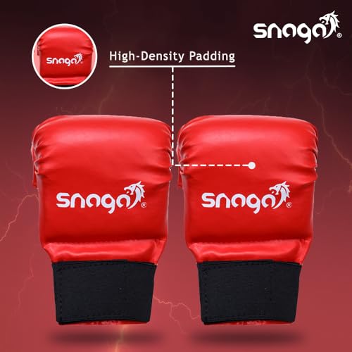 Image of Snaga Karate Gloves /Boxing Training Gloves, Lightweight Padding, Elasticated Hook & Loop Strap Closure for Better Performance, Protection and Comfort (Red, M) (10-13 Years Old)