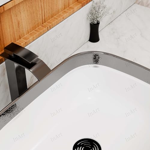 Image of InArt Designer table top wash basin for bathroom /bathroom sink /cabinet wash basin /ceramic basin /counter top basin /vanity washbasin in Rectangle Shape Silver White 45.5 x 32 x 13.5 cm
