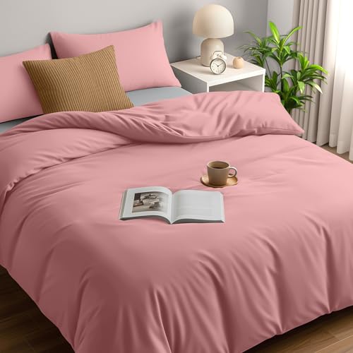 Utopia Bedding Bettwäsche 200x200 Set - Mikrofaser Bettbezug 200x200 cm + 2 Kissenbezüge 50x75 cm - Rosa