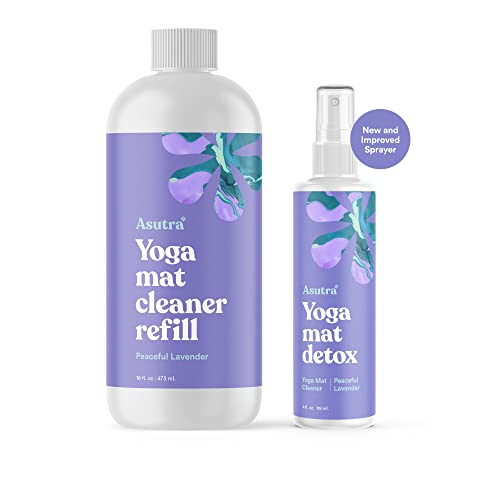 ASUTRA Yoga Mat Cleaner Spray Refill (Peaceful Lavender), 16 fl oz - Organic Essential Oils, No Slippery Residue, Deep-Cleansing for Fitness Gear & Gym Equipment
