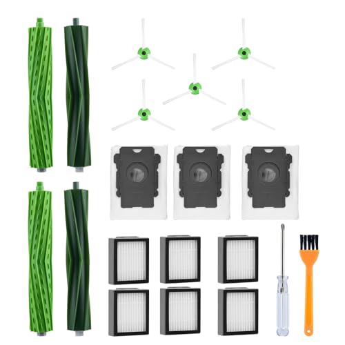 Pièces de Rechange pour iRobot Roomba Réapprovisionnement E5,E6,E7,i7,i7+,i7 plus,i4+,i3+,i6+,i8+,j7,Accessoires Kit 4 Brosse Principales 6 Filtres HEPA 5 Brosses latérales 3 sacs à poussière