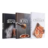 Decorative Book for Home Decor – Sugar, Honey & Cinnamon Decorative Book Set – Neutral Faux Hardcover Books for Kitchen, Coffee Table, Living Room, Shelf Styling – Blank Interior – Set of 3