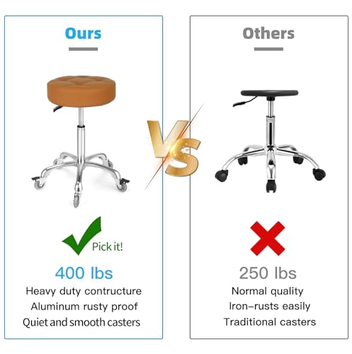 Image of Adjustable Heavy Duty Stool - Rolling Stools with Locking Caster Wheels - Swivel Stools Backless Chair for Beauty Hair Salon Spa Home Kitchen Office Shop Massage (Camel, Height 18 to 22 in)