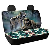 WELLFLYHOM Wolf Moon Car Seat Cover for Cars for Men Southwest Aztec Rear Bench Seat Covers for Truck SUV Van Universal Fit Tribal Navajo Car Accessories Saddle Blanket Seat Protectors 2 Pack Set