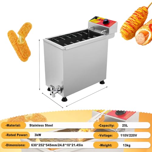 Friggitrice Professionale per Corn Dog, friggitrice elettrica da 25 Litri con Controllo della Temperatura Regolabile, griglia per Salsicce e Formaggio ad Alta capacità