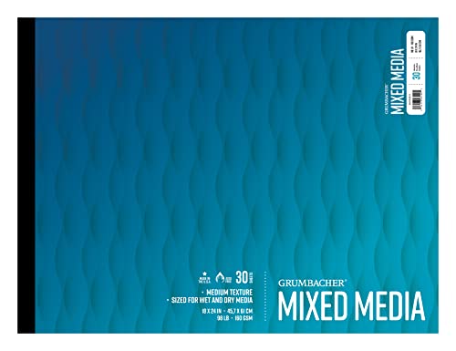 Grumbacher Bloc de papel mixto de 18 x 24 pulgadas, 100 libras. / 160 GSM, encuadernado con cinta, 30 hojas/bloc, 1 cada uno