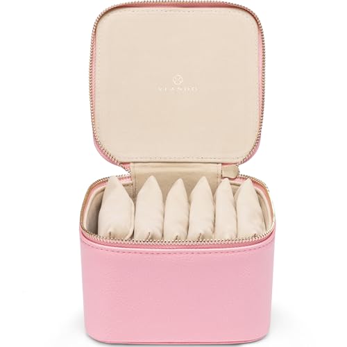 Vlando Travel Jewelry Case,PU Leather Jewelry Storage Organizer Case with 6 pcs Jewelry Bag,Christmas Wedding Birthday Gift Ideas for Women Bride Girls Pale Pink 6PCS-Pale Pink