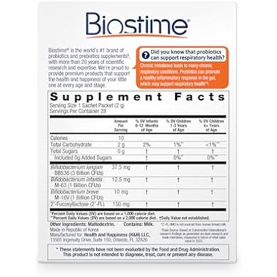 Biostime Baby & Kids Dual Defense Nasal & Respiratory Support | Includes Probiotics for Immune Support | 5 Billion CFUs | 2-FL HMO Prebiotic | Clinically Tested Strains | 28 Sachets