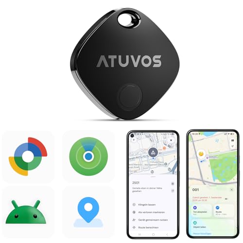 ATUVOS Air Tag Pro Smart Tags Tracker für Android & iOS, Neu Dual-System Schlüsselfinder kompatibel mit Google Mein Gerät finden or Apple Wo ist? App, Smarttag Keyfinder für Gepäck, Taschen, 1er Pack.