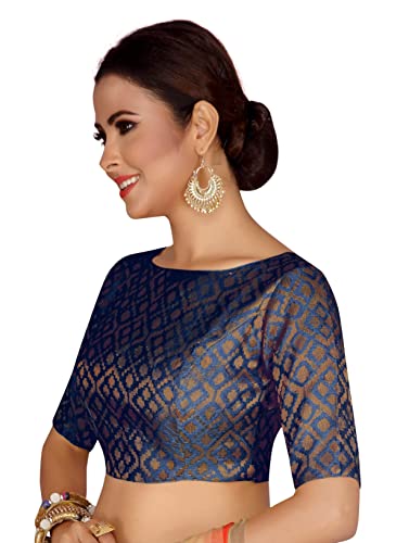 Image of Studio Shringaar Women's Readymade Brocade Elbow Length Sleeves Saree Blouse