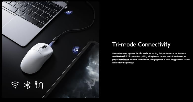Image of Attack Shark X3 Ultra Lightweight Wireless Gaming Mouse with Grip Tape, 26,000 DPI PixArt Sensor, Tri-Mode Connectivity, GM8.0 Kailh Switch, 200 Hours Battery (White with Grip)