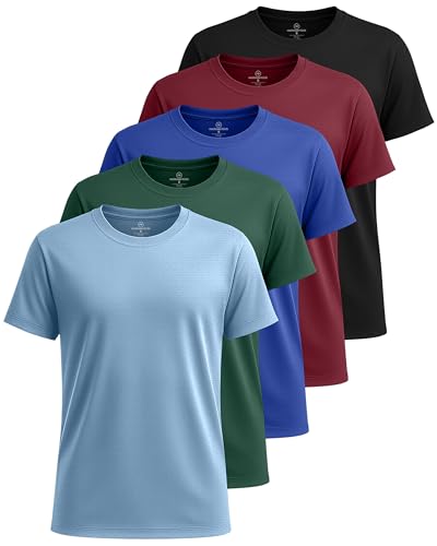 Image of Real Essentials 5 Pack: Boys Breeze Tech Dry-Fit Short Sleeve Athletic T Shirt Active Workout Gym Kids Youth
