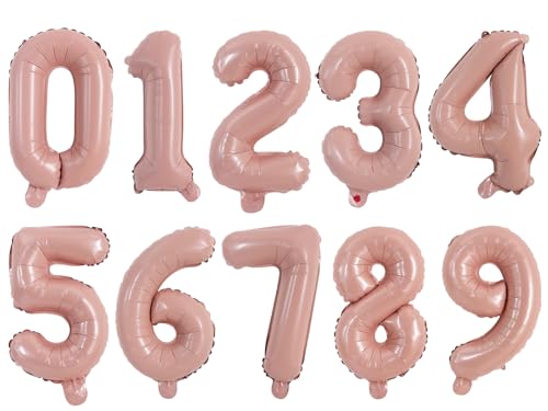 Image of TONIFUL Number Balloon 16 Inch 10Pcs Light Pink 0-9 Birthday Number Ballons