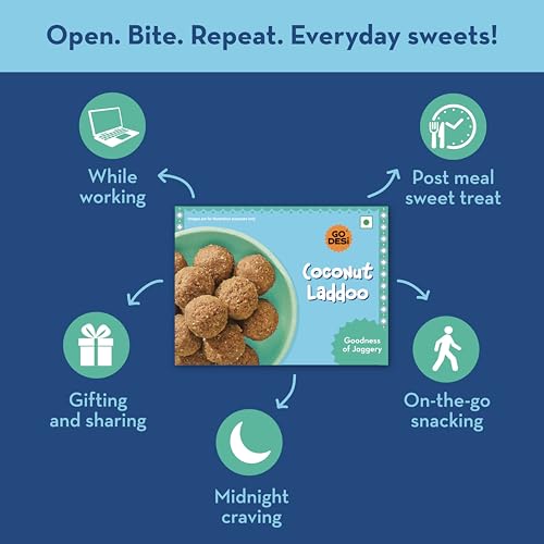 Image of GO DESi Coconut Laddoo, Made with Jaggery, Nariyal Ladoo, Laddu, Sweets Indian Mithai, Gift pack, 200 grams