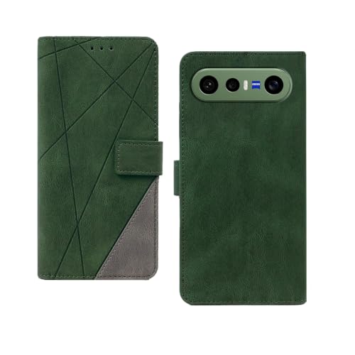 Image of amazon basics Vivo X300FE 5G Flip Cover | Card Pockets Wallet & Stand | Flip Cover for Vivo X300FE 5G (Green with Grey)