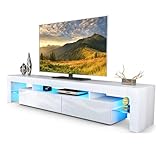 Panana Modern TV Unit Stand Cabinet High Gloss Front Matt Body with RGB LED Lights, 160 x 35 x 45 cm (White)