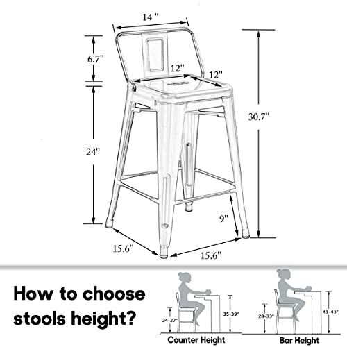 24" Low Back Metal Counter Stool Height Bar Stools [Set Of 4] For Indoor/Outdoor Barstools, Matte Black #TOP2
