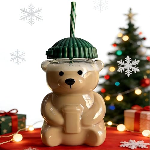 Image of New Plastic Bear Straw Cup 500ML Cute Bear Plastic Tumbler with Reusable Straw - Viral Animal Design for Smoothies, Boba & Iced Coffee (Green)