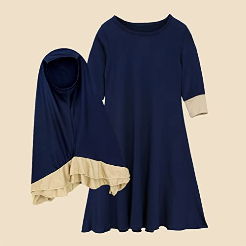FYMNSI Muslim Clothes for Girls Kids Abaya Long Sleeve Dress with Cotton Full Cover Hijab Islamic Kaftan Prayer Dresses 2PCS3