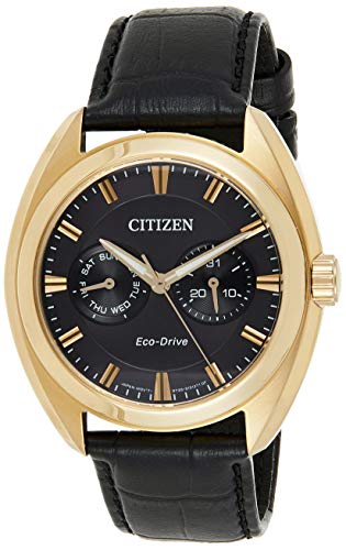 [V`Y] Citizen rv Men's 'Dress' Quartz Stainless Steel and Leather Casual Watch, Color:Black {NH[c BU4013-07H Y ysAiz