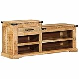 【Construction robuste】Fait en bois de mangue brut, ce banc assure une bonne stabilité et solidité. Avec ses tiroirs au look traditionnel, il permet un rangement facile, grâce à des poignées carrées qui facilitent l'accès. Idéal pour garder vos affaires en ordre, il s'adapte à vos besoins quotidiens tout en étant beau.