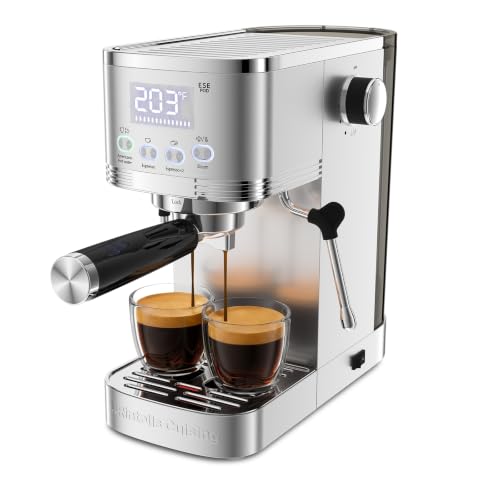 Image of Espresso Machine 20 Bar Temperature and Timer LED Display Espresso Maker with Adjustable Extraction Temperature Stainless Steel Coffee Machine with Steam Milk Frother for Cappuccino Latte Americano