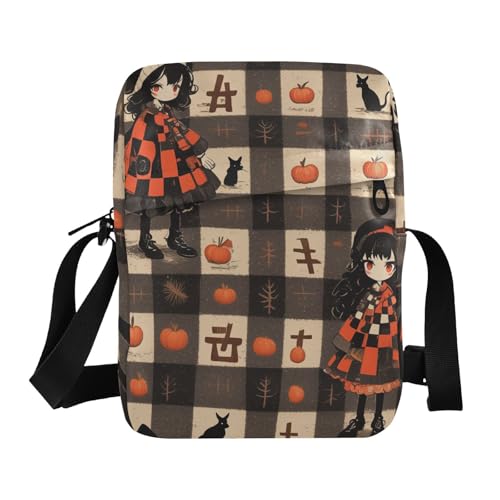 Halloween Checkerd Cute Cartoon messenger bag for men over the shoulder bags for men Cross Body Purses Adjustable Strap for Outdoor Daily Shopping